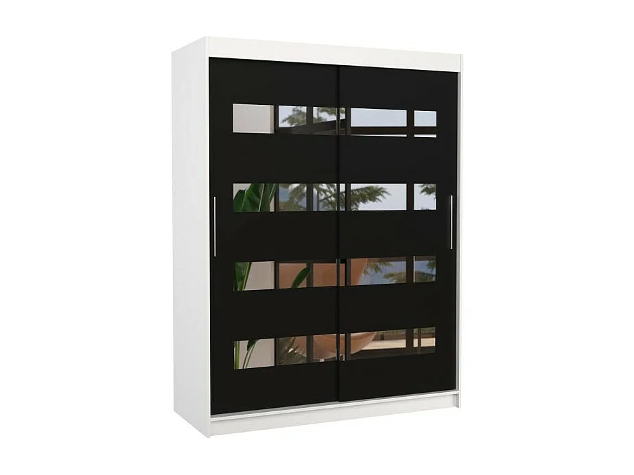 Armoire Baltex (150 cm)/Portes coulissantes/Miroir/Blanc Noir