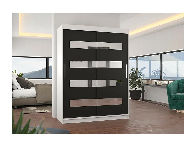 Kleiderschrank Baltex (150cm)/Schiebetüren/Spiegel/Weiss Schwarz