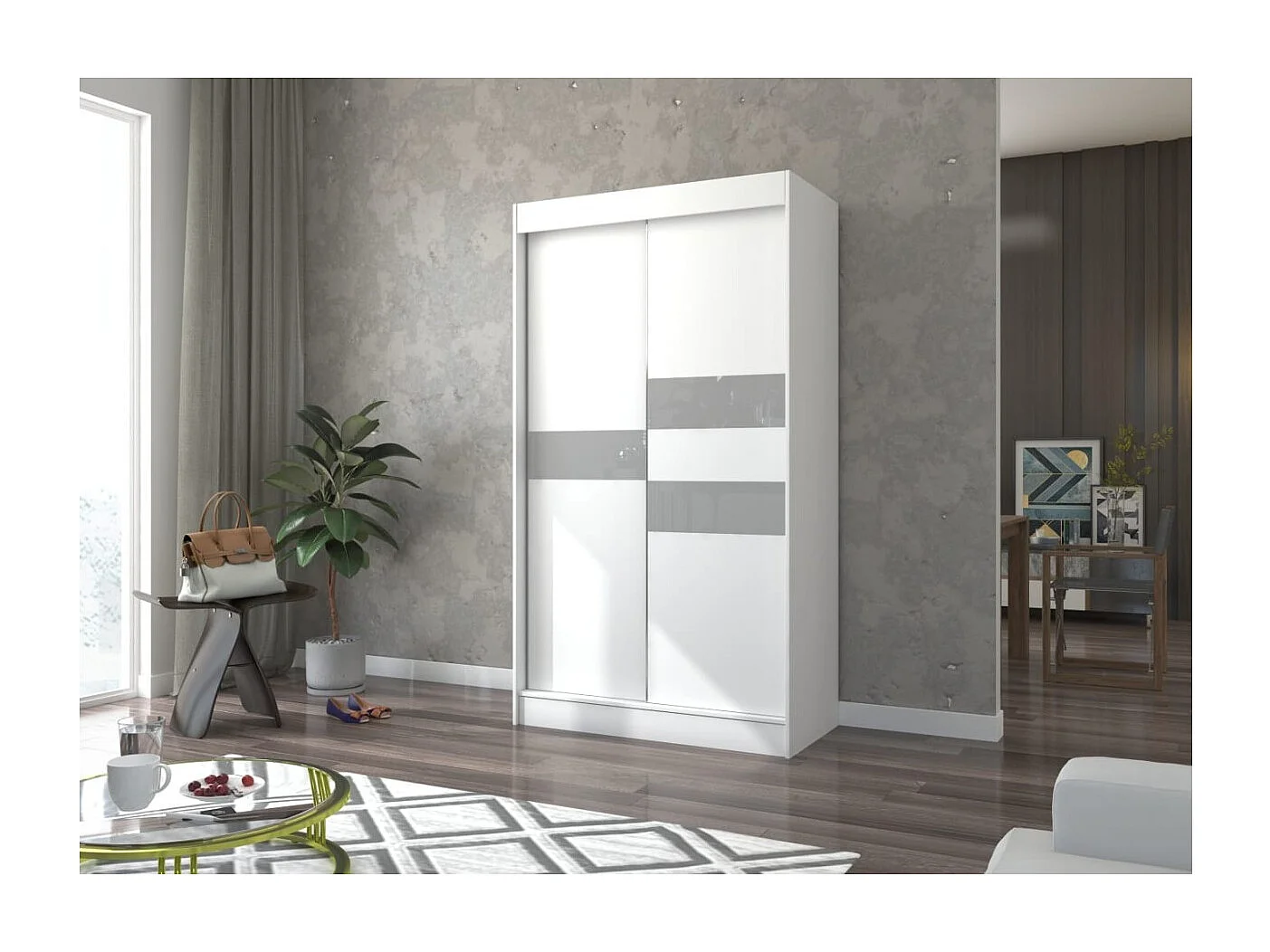 Armadio Tatia (120cm)/Ante scorrevoli/Bianco&Grigio