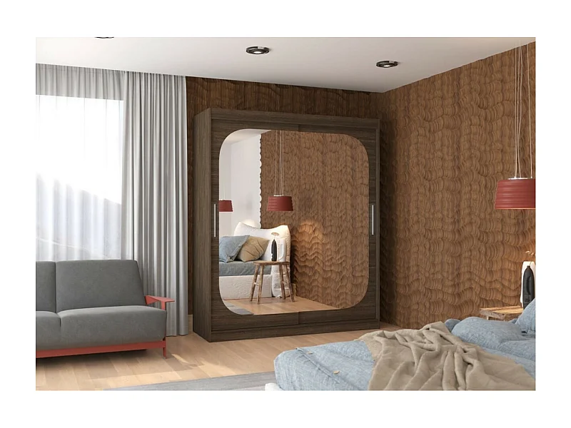 Armoire Aria (180 cm)/Portes coulissantes/Miroir/Marron