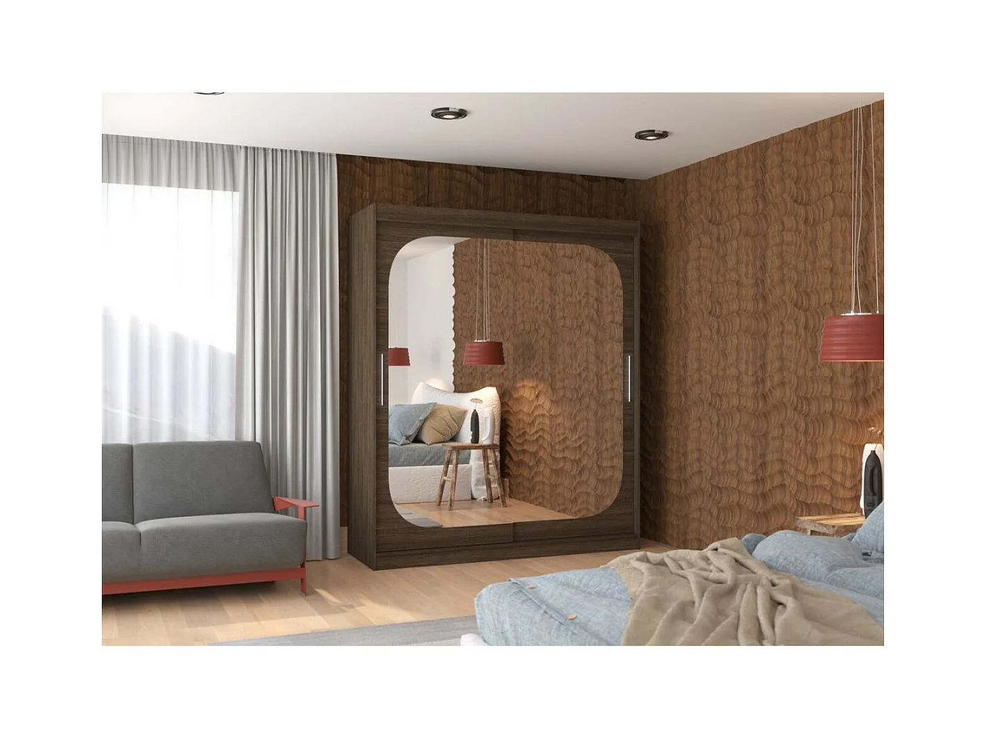 Armadio Aria (180cm)/Ante scorrevoli/Specchio/Marrone