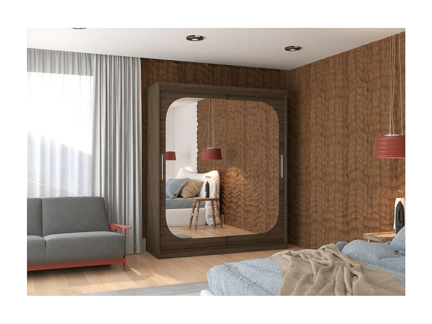 Kleiderschrank Aria (180cm))/Schiebetüren/Spiegel/Braun