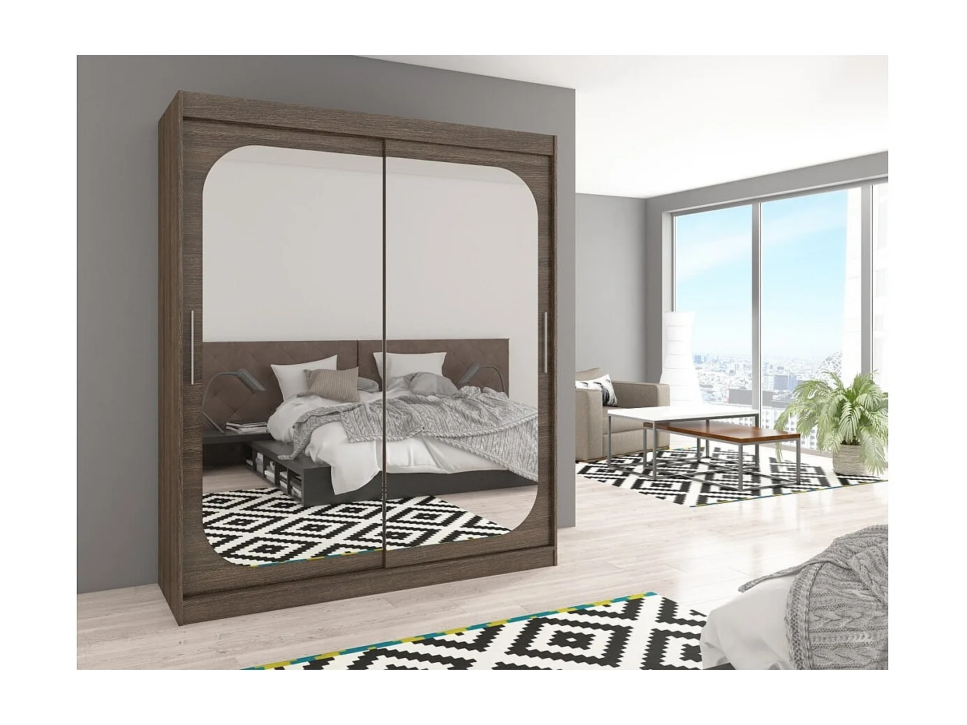 Kleiderschrank Aria (180cm))/Schiebetüren/Spiegel/Braun