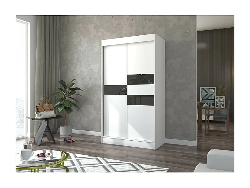 Armoire Tatia (120cm)/Portes coulissantes/Blanc&Noir