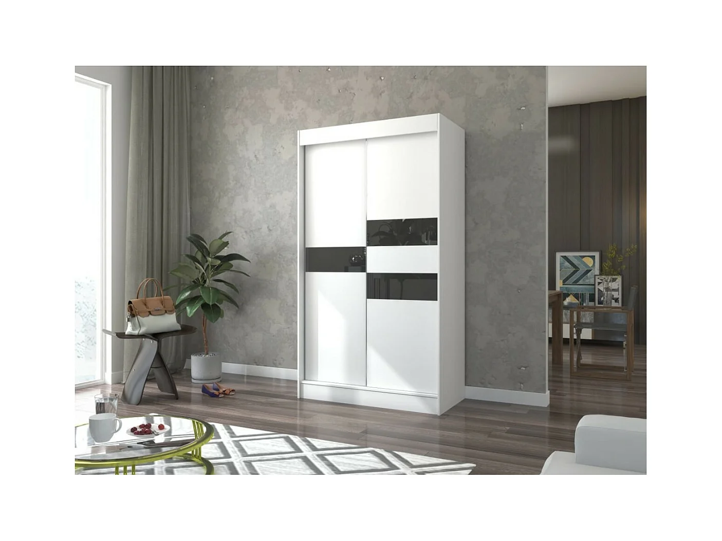 Armoire Tatia (120cm)/Portes coulissantes/Blanc&Noir
