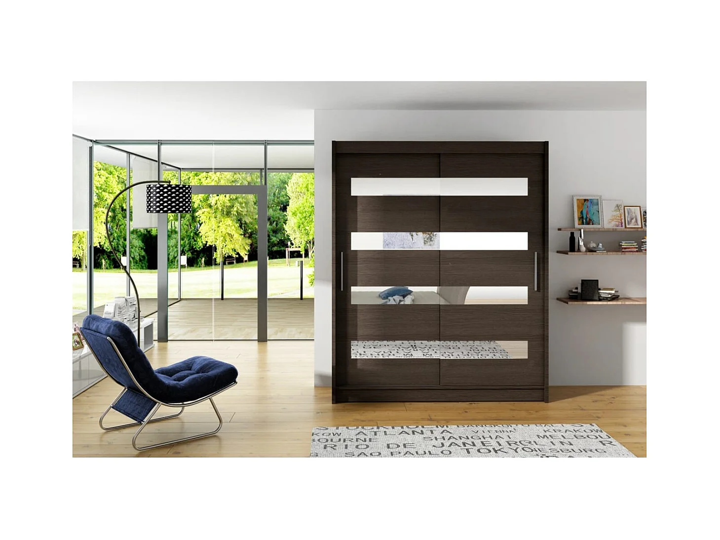 Armoire Baltex (150 cm)/Portes coulissantes/Miroir et LED/Marron