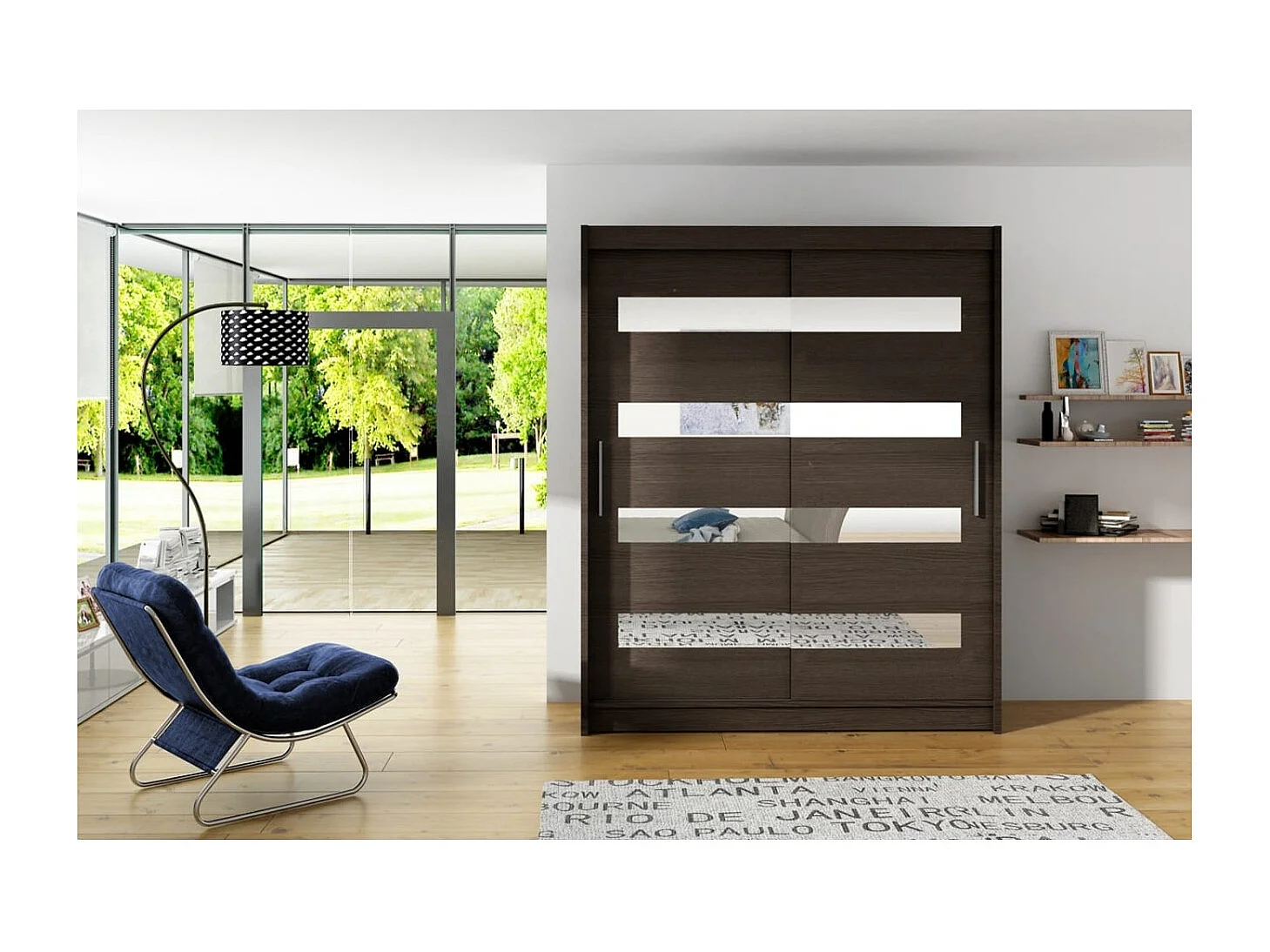 Kleiderschrank Baltex (150cm)/Schiebetüren/Spiegel&LED/Braun