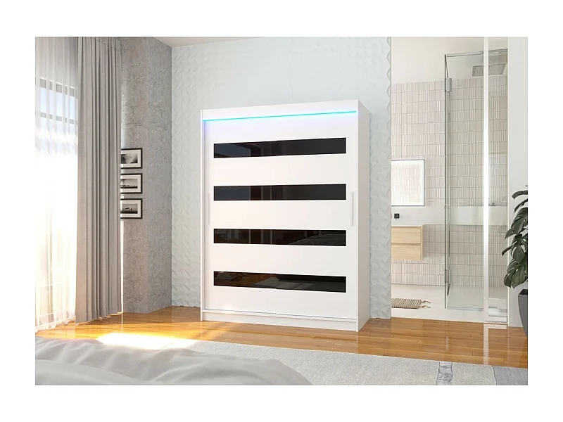 Armadio Martino (150cm)/Ante scorrevoli&LED/Bianco Nero