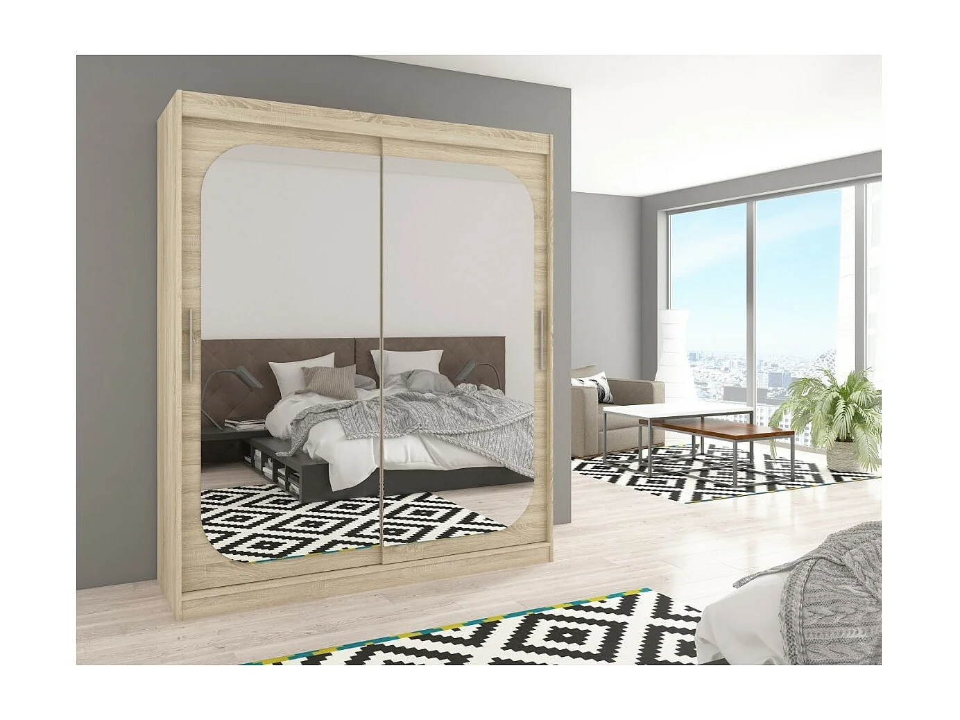 Kleiderschrank Aria (180cm))/Schiebetüren/Spiegel/Sonoma