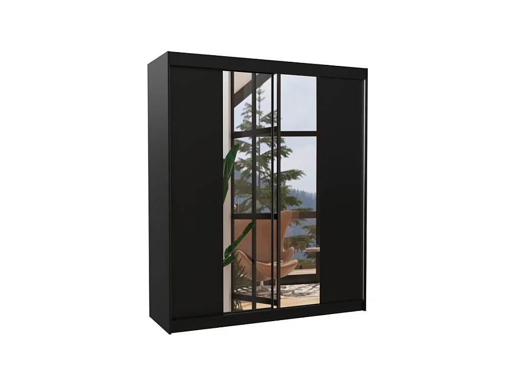 Armoire Blanca (180 cm)/Portes coulissantes Miroir/Noir