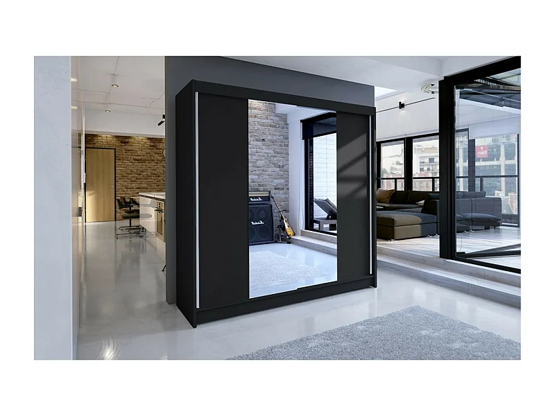 Armadio Blanca (180cm)/Ante scorrevoli Specchio/Nero