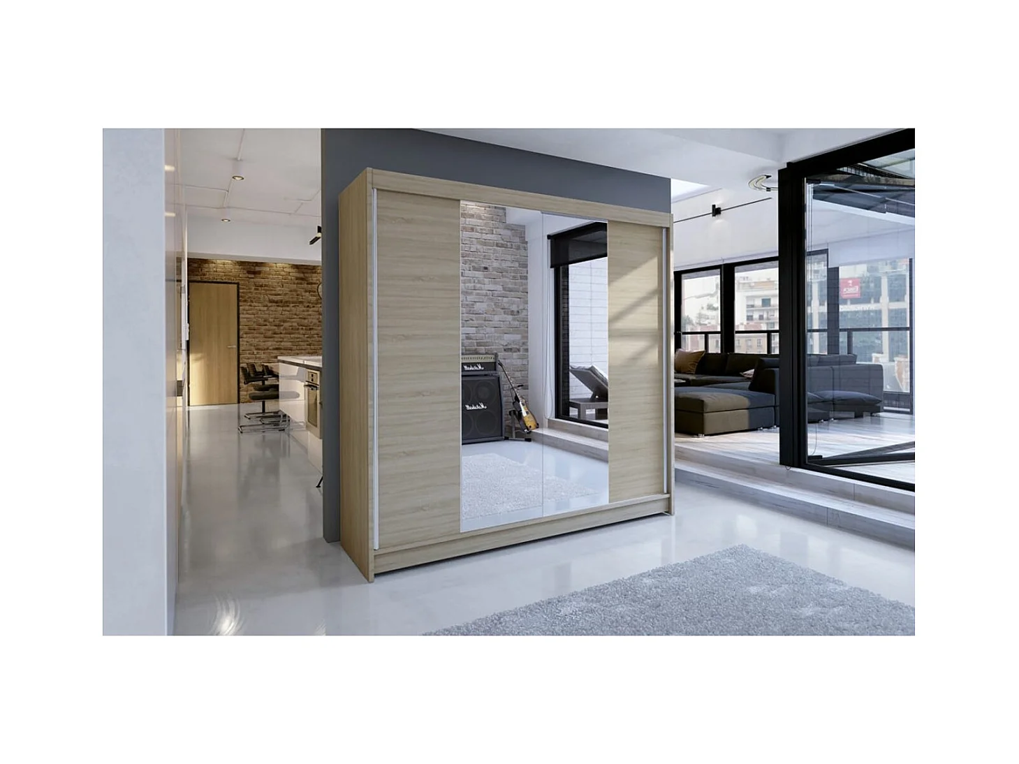 Armoire Blanca (180 cm)/Portes coulissantes Miroir/Sonoma