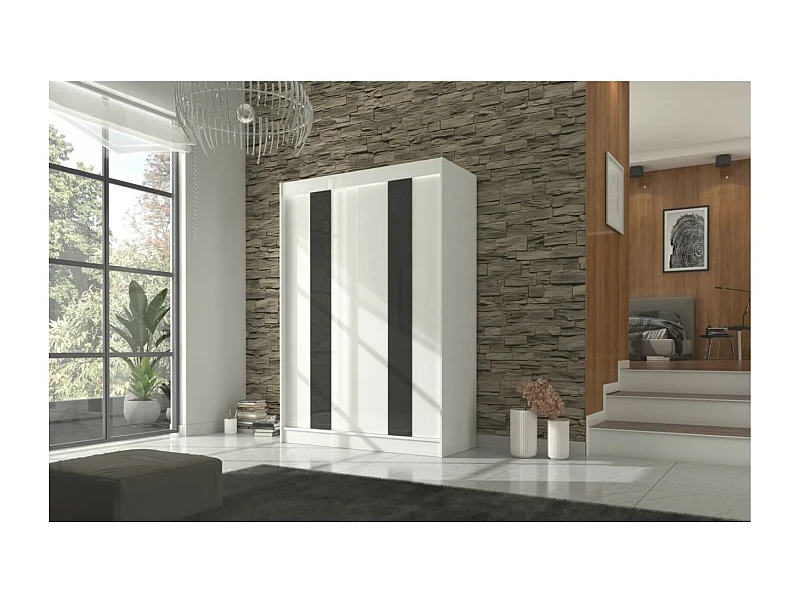 Armoire Karin (150cm)/Portes coulissantes/Blanc Noir