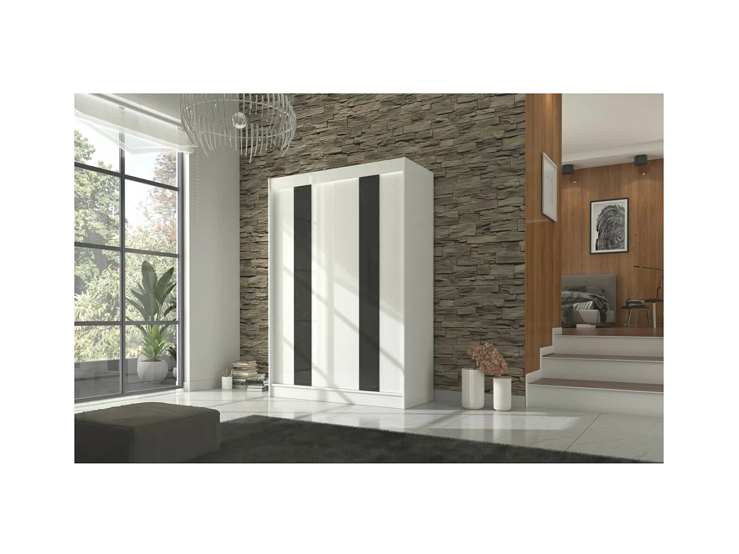 Armoire Karin (150cm)/Portes coulissantes/Blanc Noir