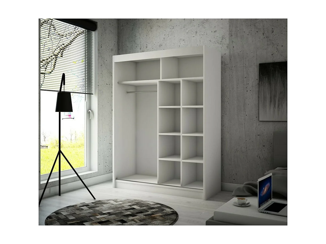 Kleiderschrank Karin (150cm)/Schiebetüren/Weiss Schwarz