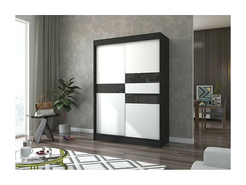 Armoire Tatia (150cm)/Portes coulissantes/Blanc&Noir