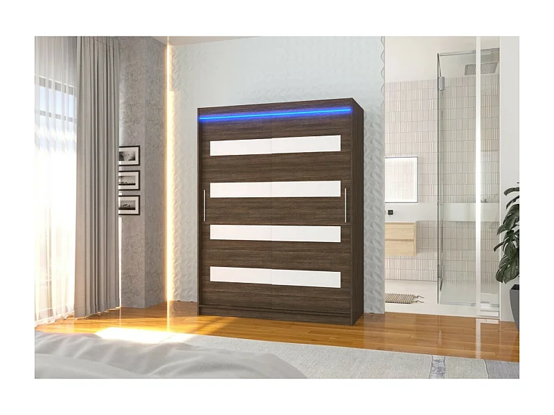 Armoire Martino (150 cm)/Portes coulissantes et LED/ Marron Blanc