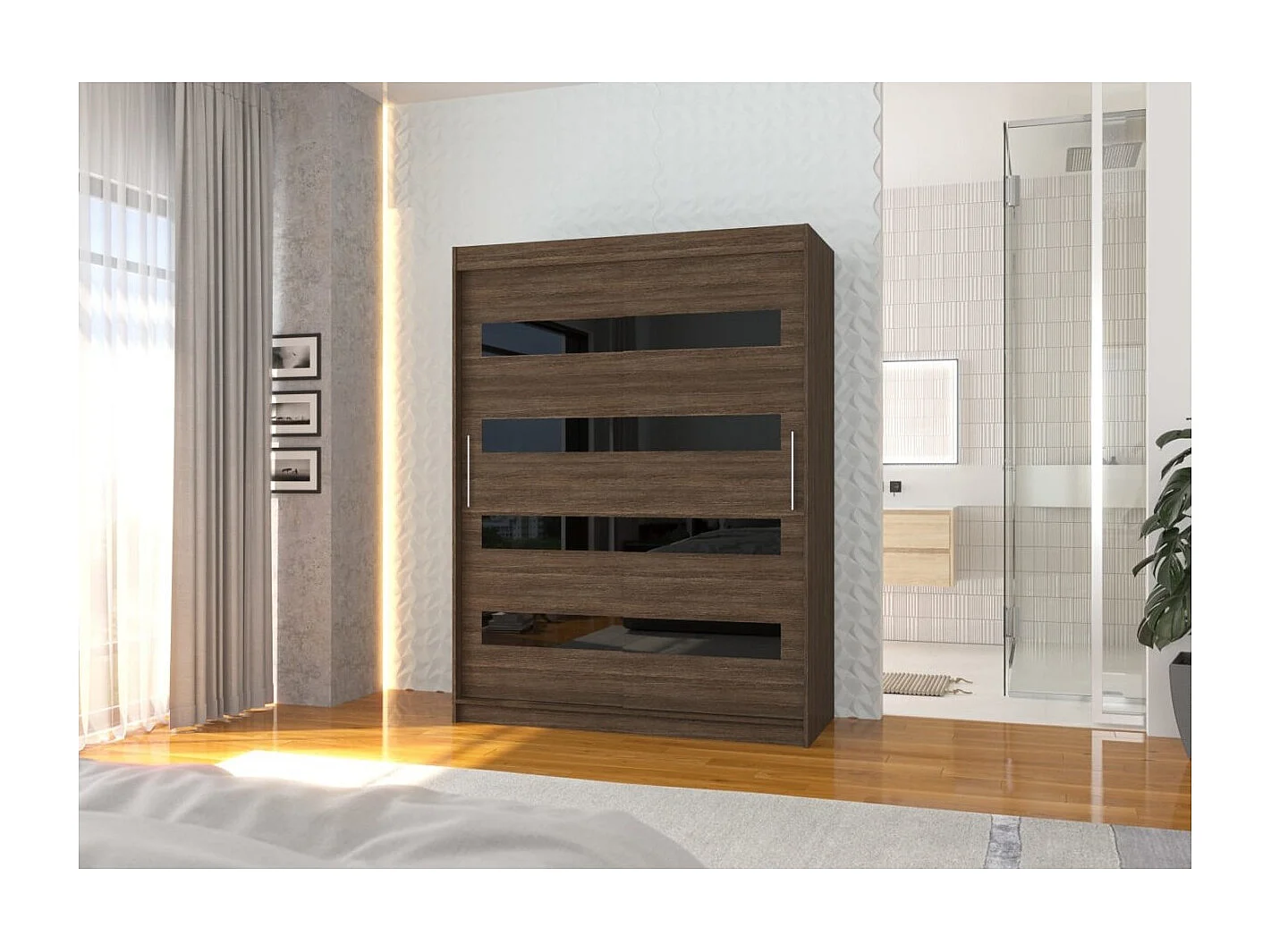 Kleiderschrank Martino (150cm)/Schiebetüren/Schwarz Braun