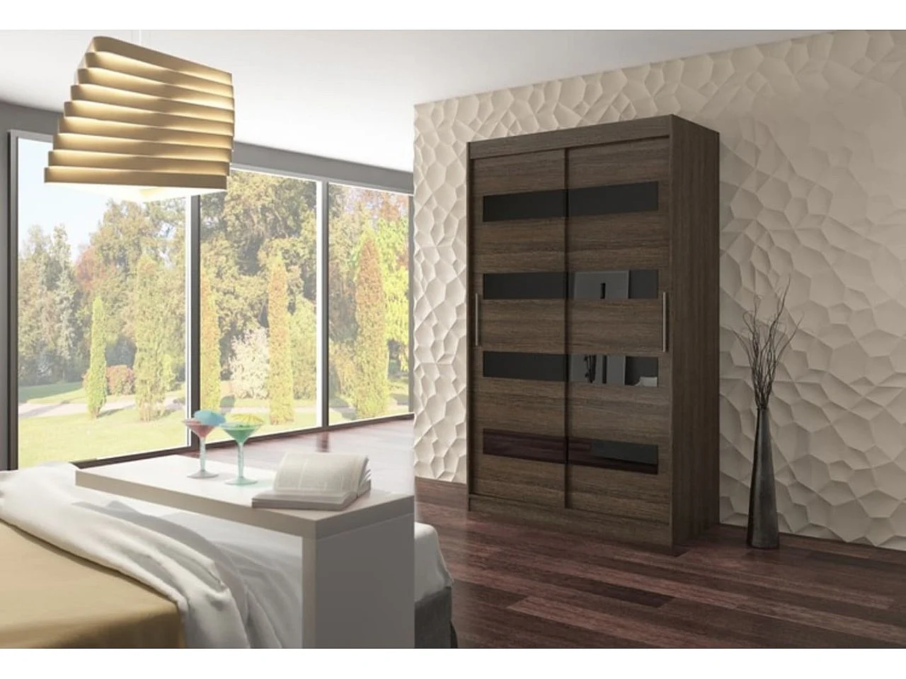 Kleiderschrank Martino (150cm)/Schiebetüren/Schwarz Braun