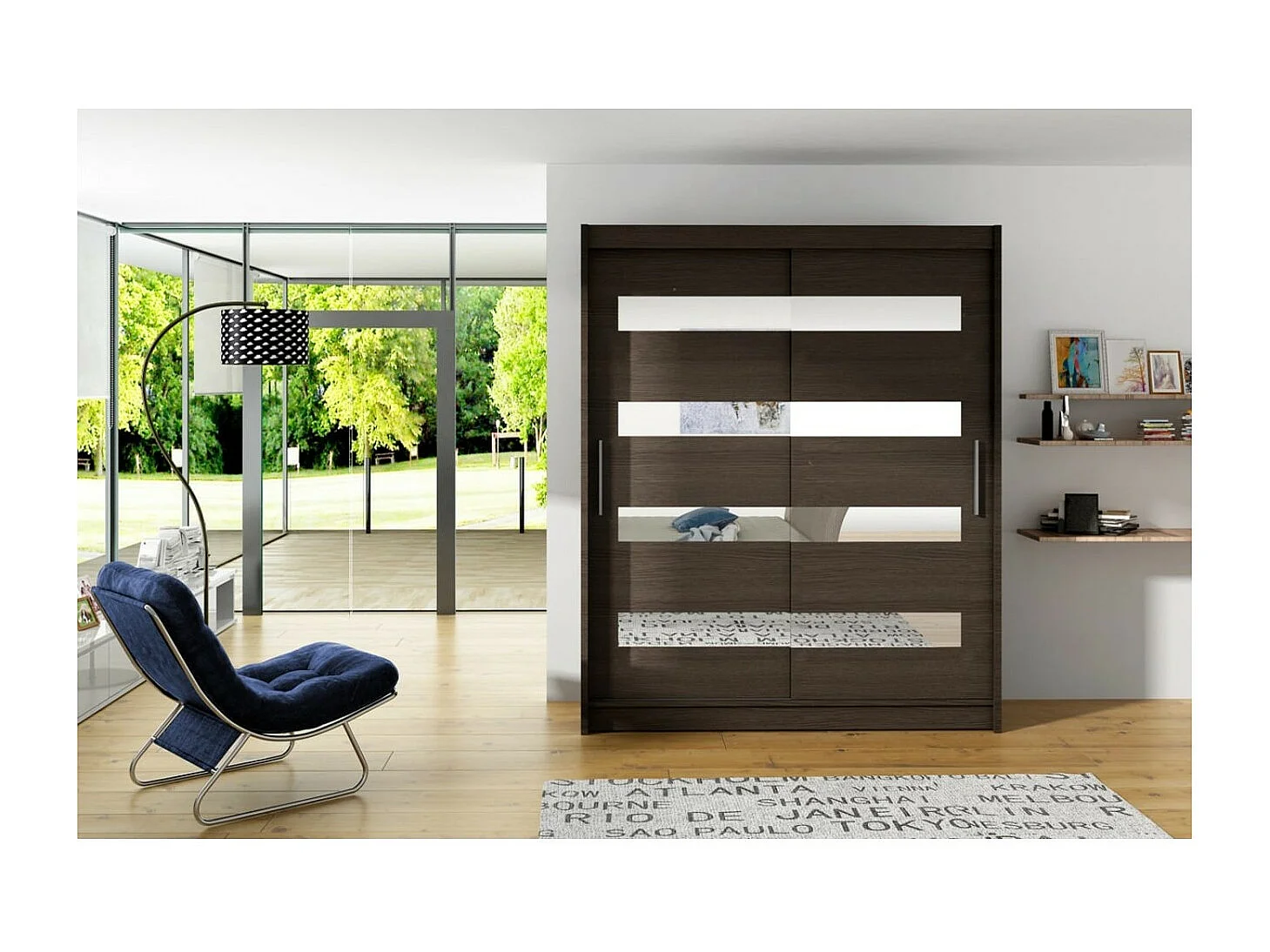 Armoire Baltex (150 cm)/Portes coulissantes/Miroir/Marron