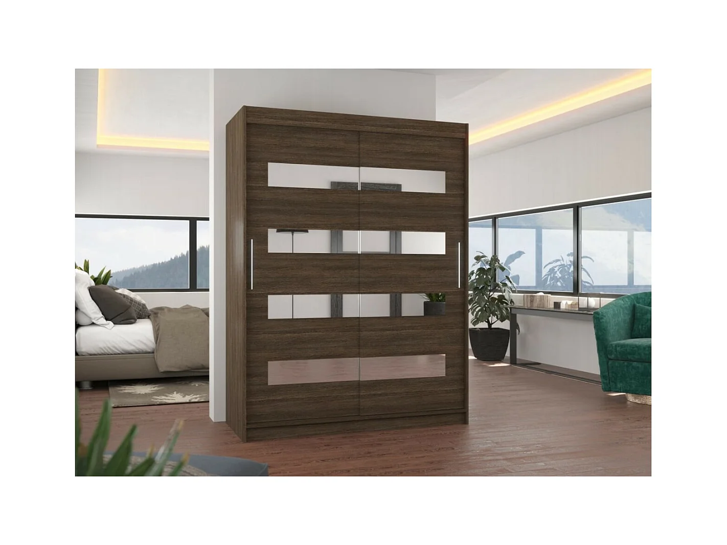 Armoire Baltex (150 cm)/Portes coulissantes/Miroir/Marron