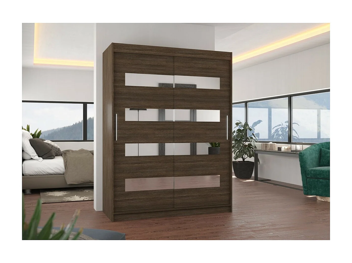 Armoire Baltex (150 cm)/Portes coulissantes/Miroir/Marron