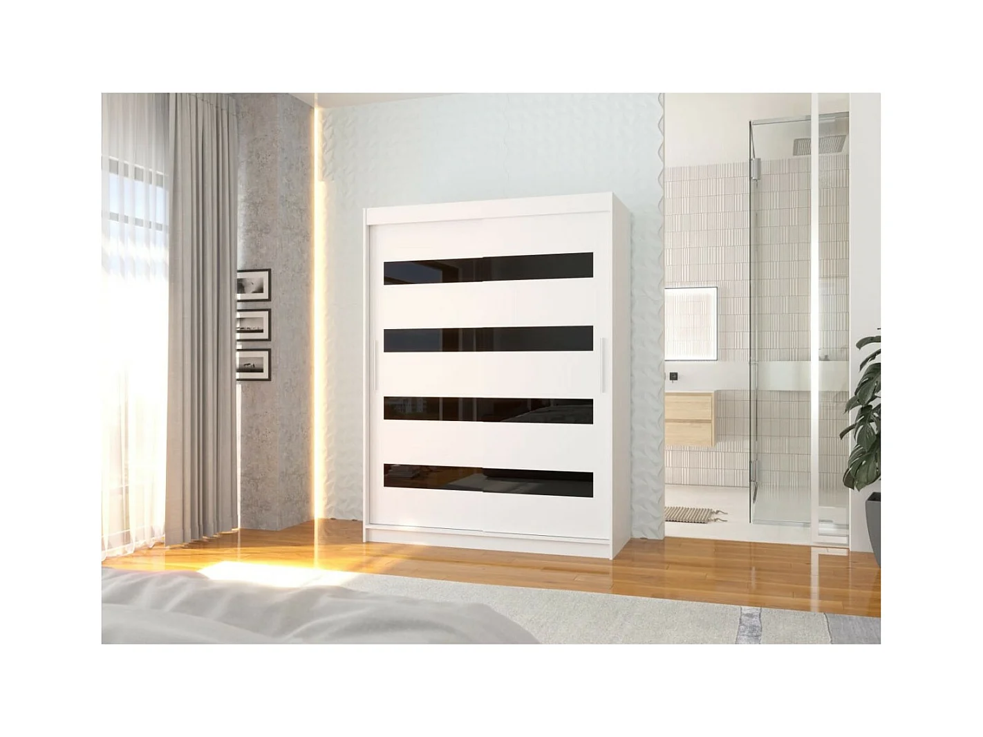 Kleiderschrank Martino (150cm)/Schiebetüren/Weiss Schwarz