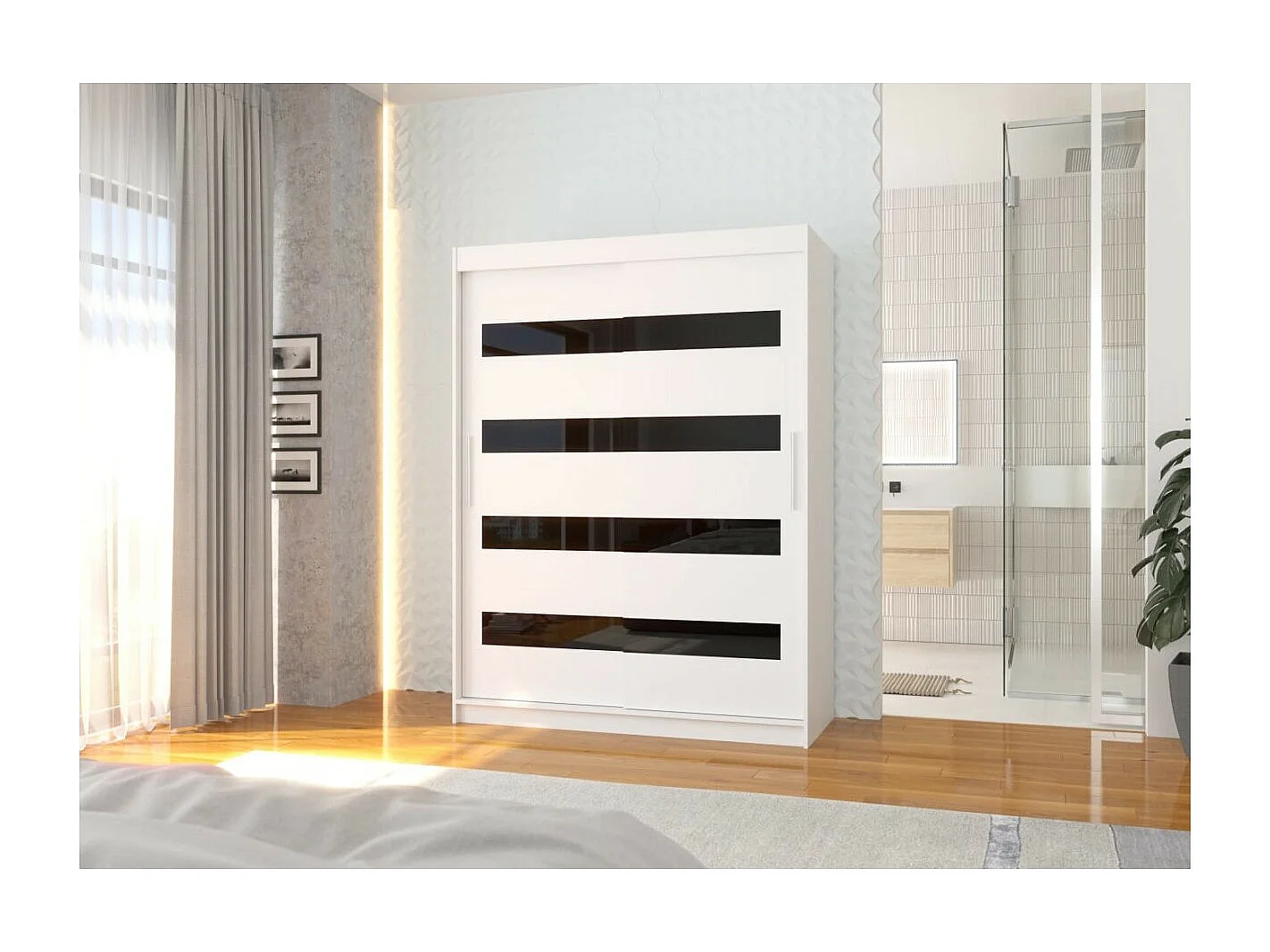 Kleiderschrank Martino (150cm)/Schiebetüren/Weiss Schwarz