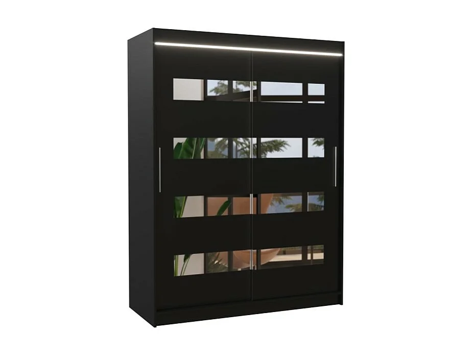Kleiderschrank Baltex (150cm)/Schiebetüren/Spiegel&LED/Schwarz