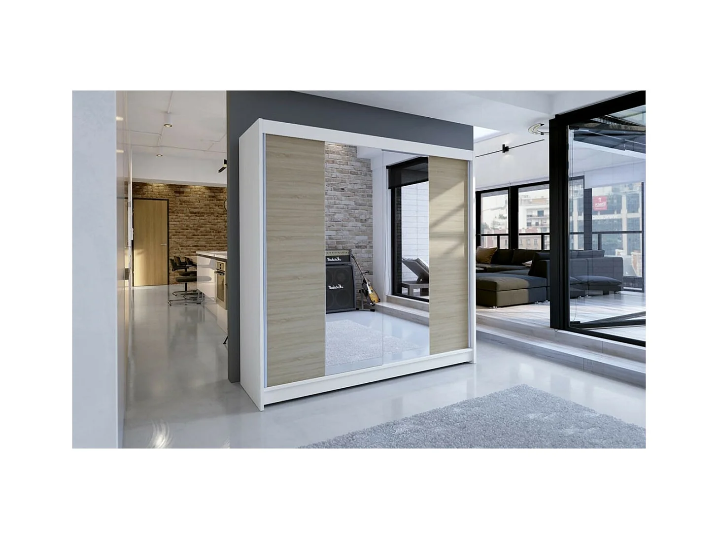 Armoire Blanca (180 cm)/Portes coulissantes Miroir/Blanc Sonoma