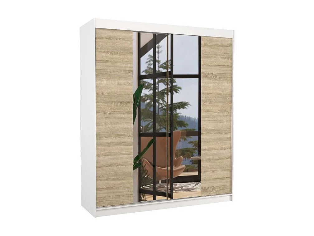 Armoire Blanca (180 cm)/Portes coulissantes Miroir/Blanc Sonoma