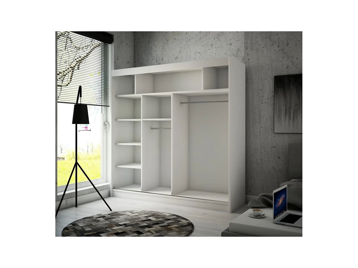 Armoire Karin (200cm)/Portes coulissantes/Blanc Noir