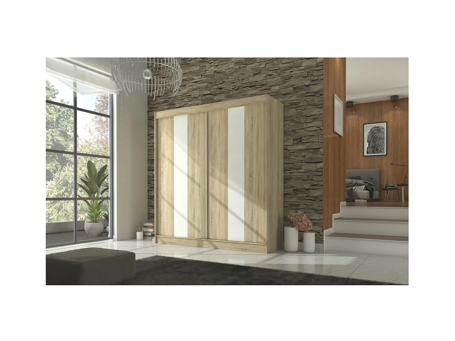 Armoire Karin (200cm)/Portes coulissantes/Sonoma&Blanc