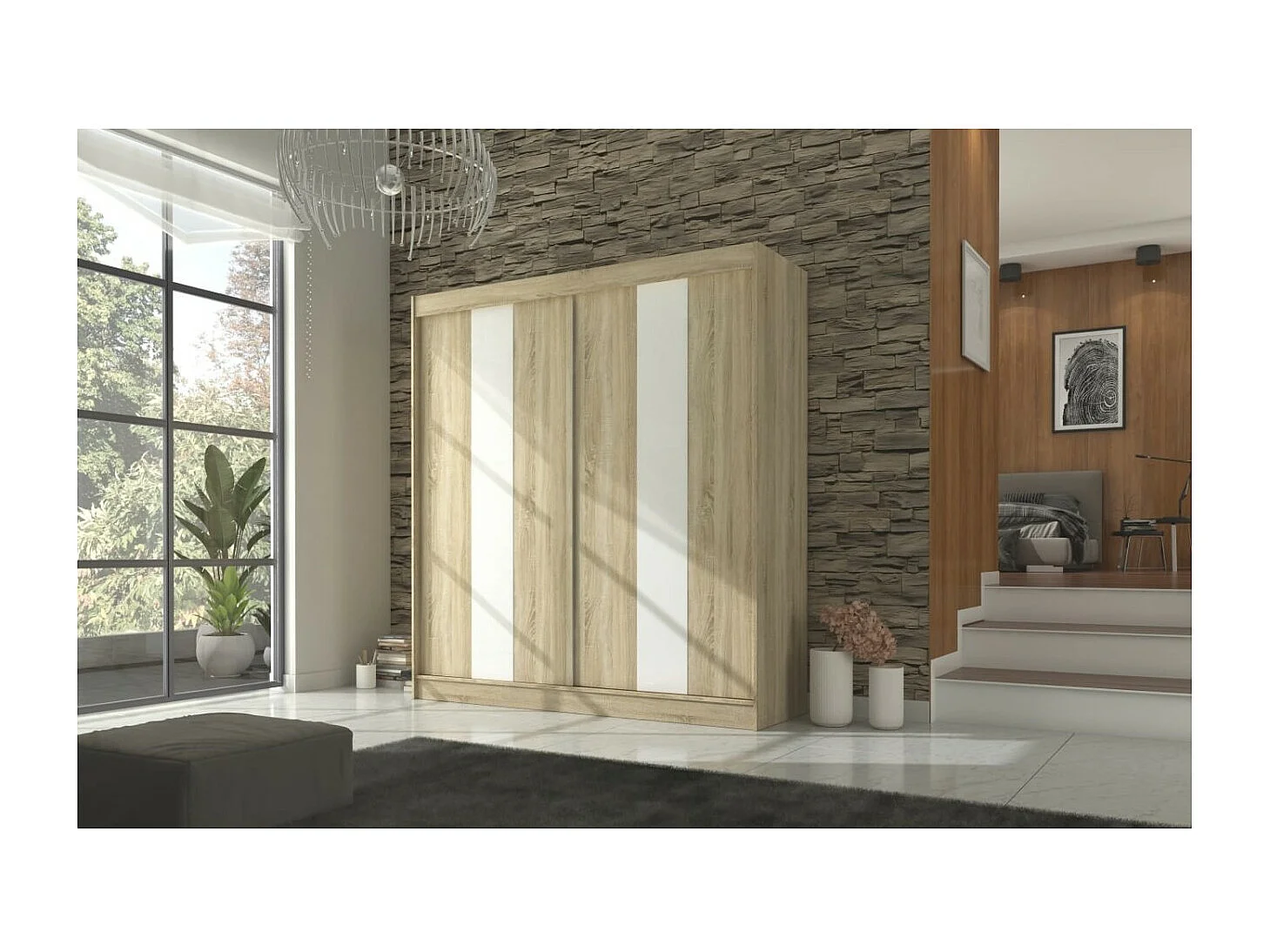 Armoire Karin (200cm)/Portes coulissantes/Sonoma&Blanc