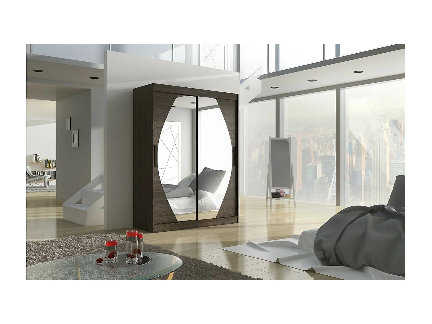 Armoire Alan (150 cm)/Portes coulissantes et miroir/Brown