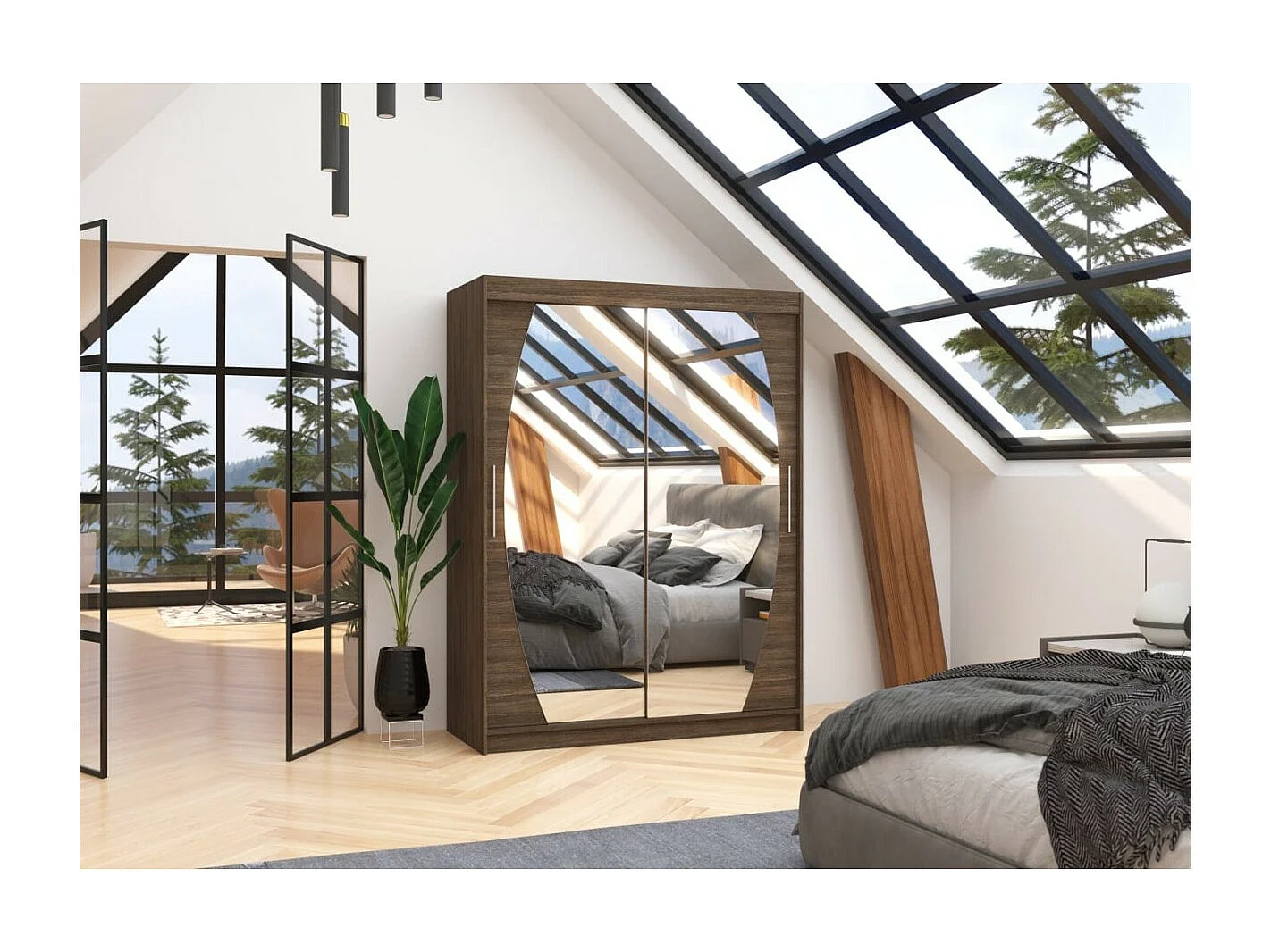 Armoire Alan (150 cm)/Portes coulissantes et miroir/Brown