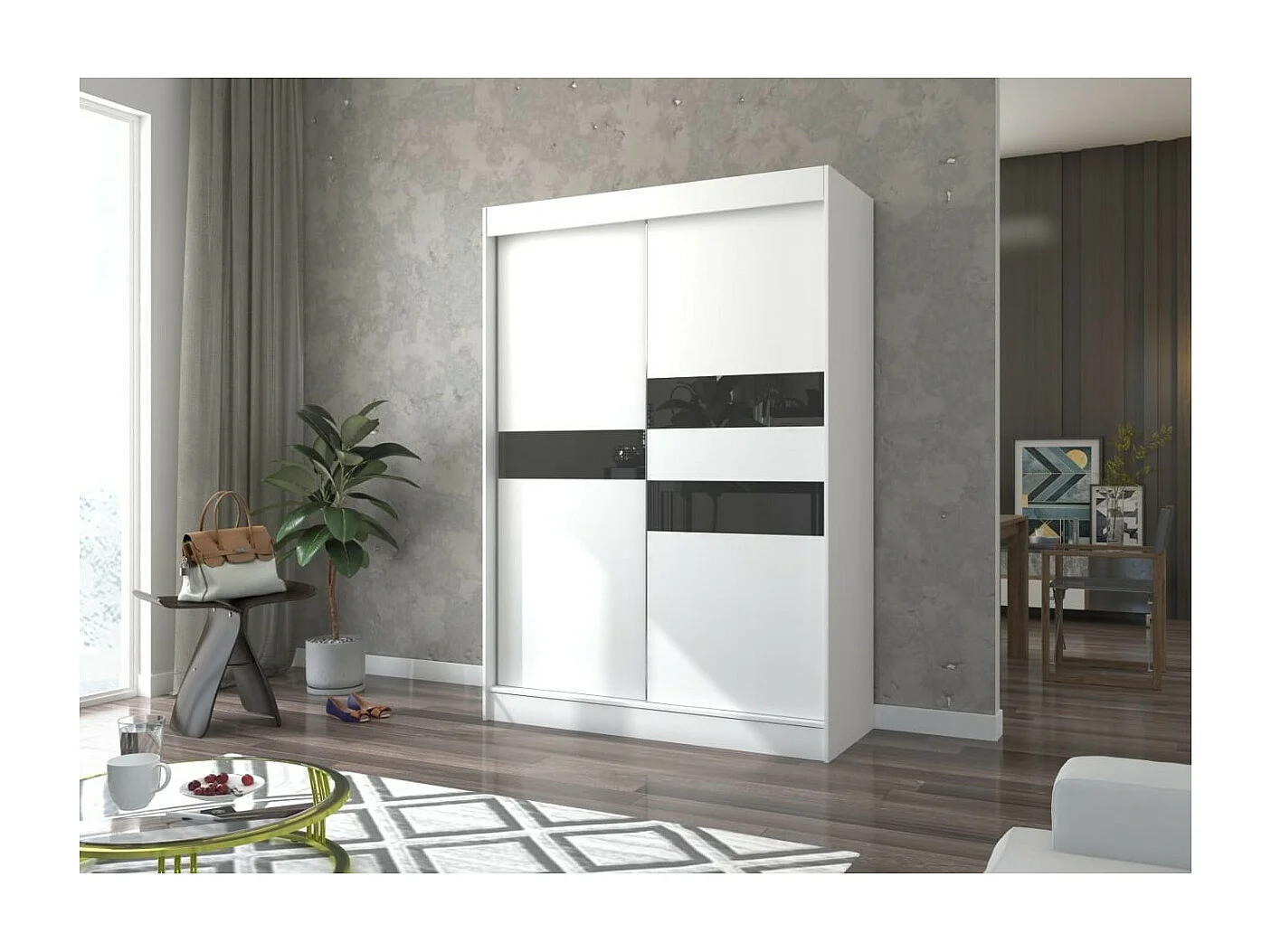 Armoire Tatia (150cm)/Portes coulissantes/Blanc