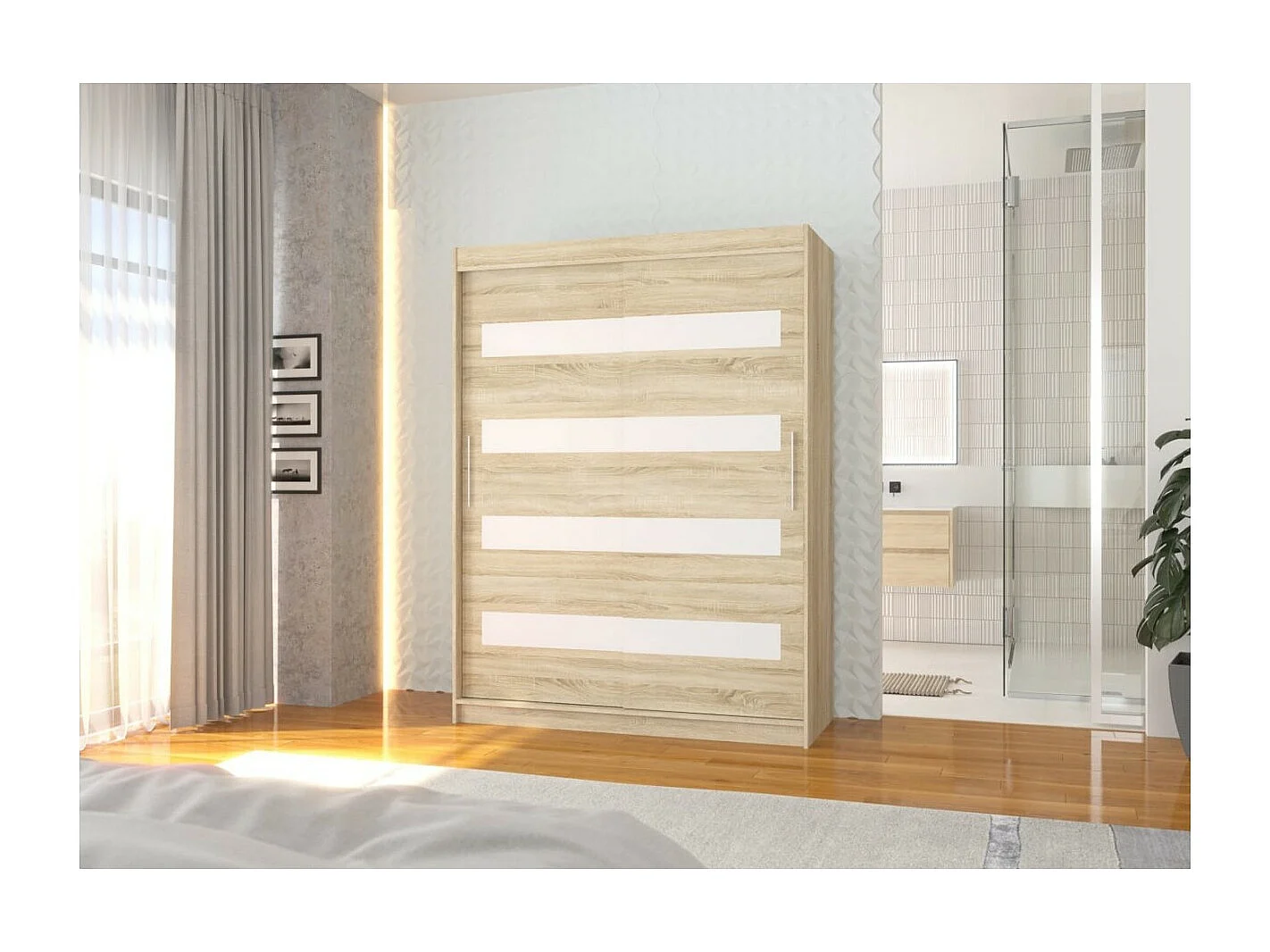 Armadio Martino (150cm)/Ante scorrevoli/Bianco  Sonoma