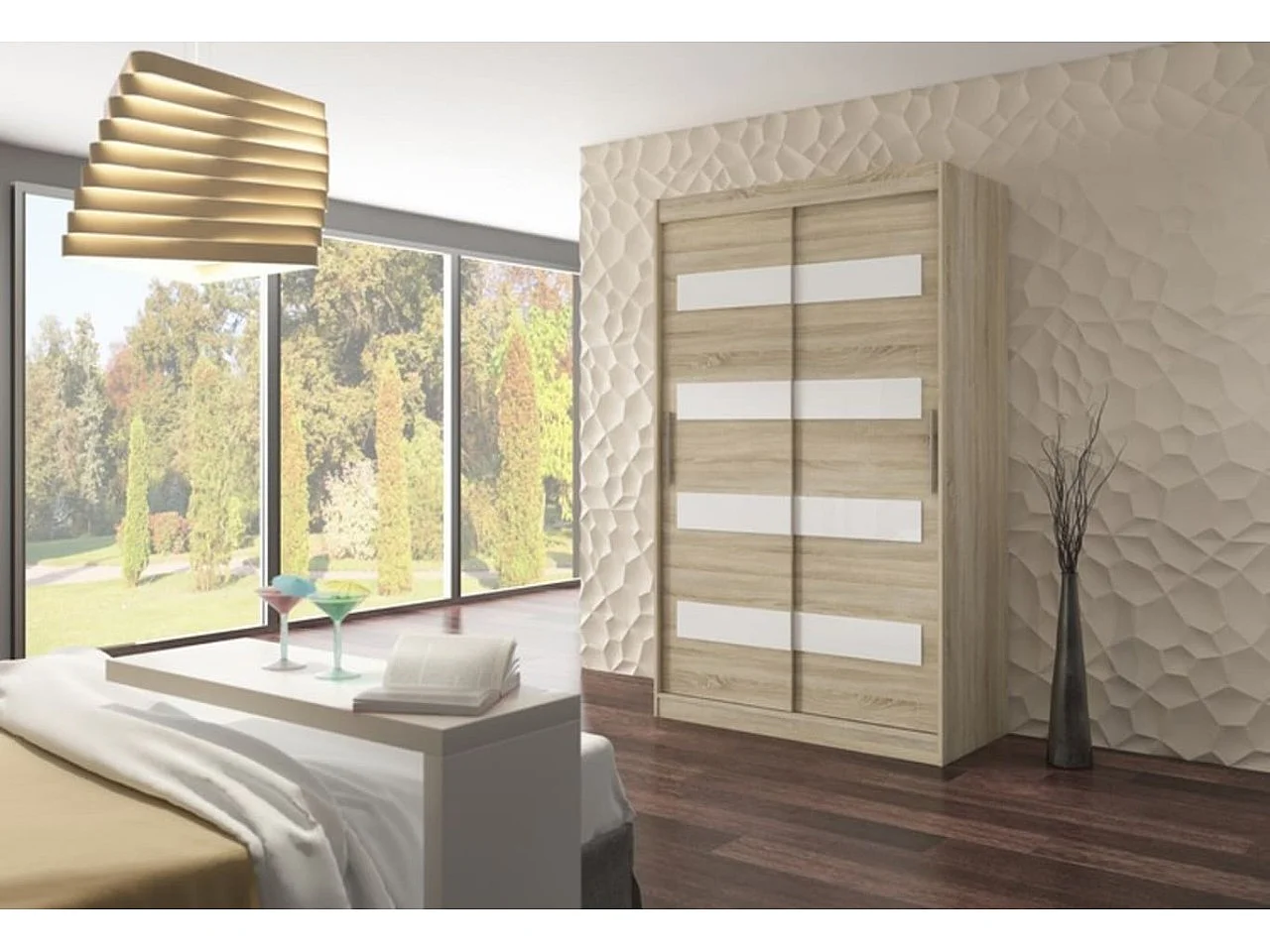 Armadio Martino (150cm)/Ante scorrevoli/Bianco  Sonoma