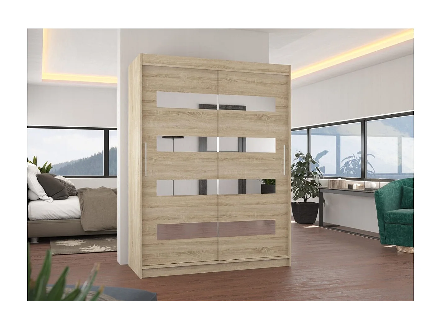 Armoire Baltex (150 cm)/Portes coulissantes/Miroir/Sonoma