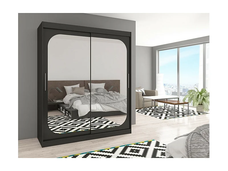 Armoire Aria (180 cm)/Portes coulissantes/Miroir/Noir