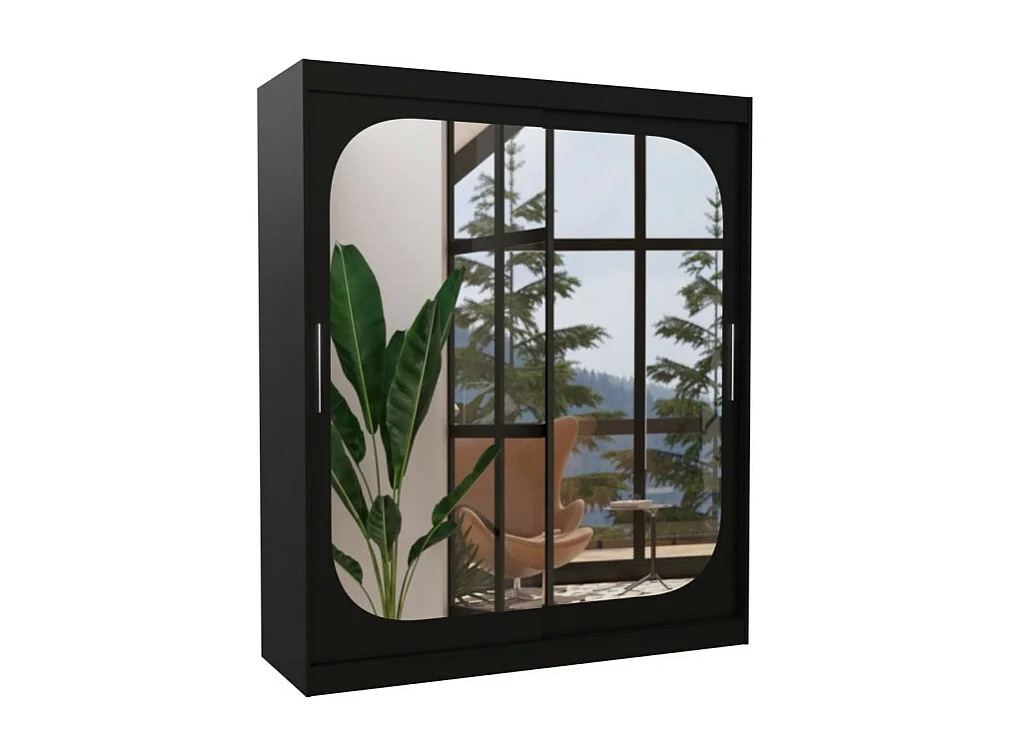 Kleiderschrank Aria (180cm))/Schiebetüren/Spiegel/Schwarz