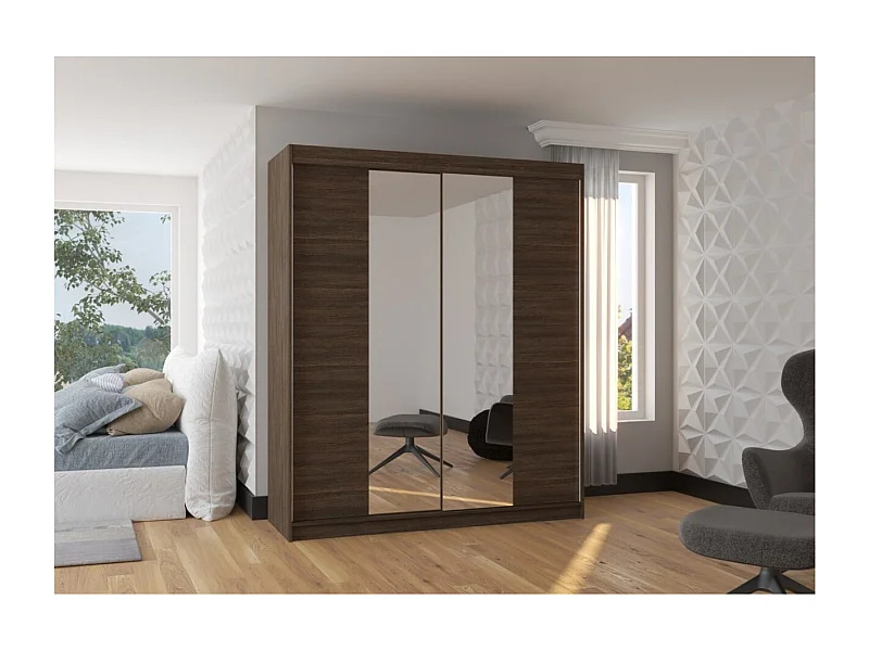 Armoire Blanca (180 cm)/Portes coulissantes Miroir/Marron