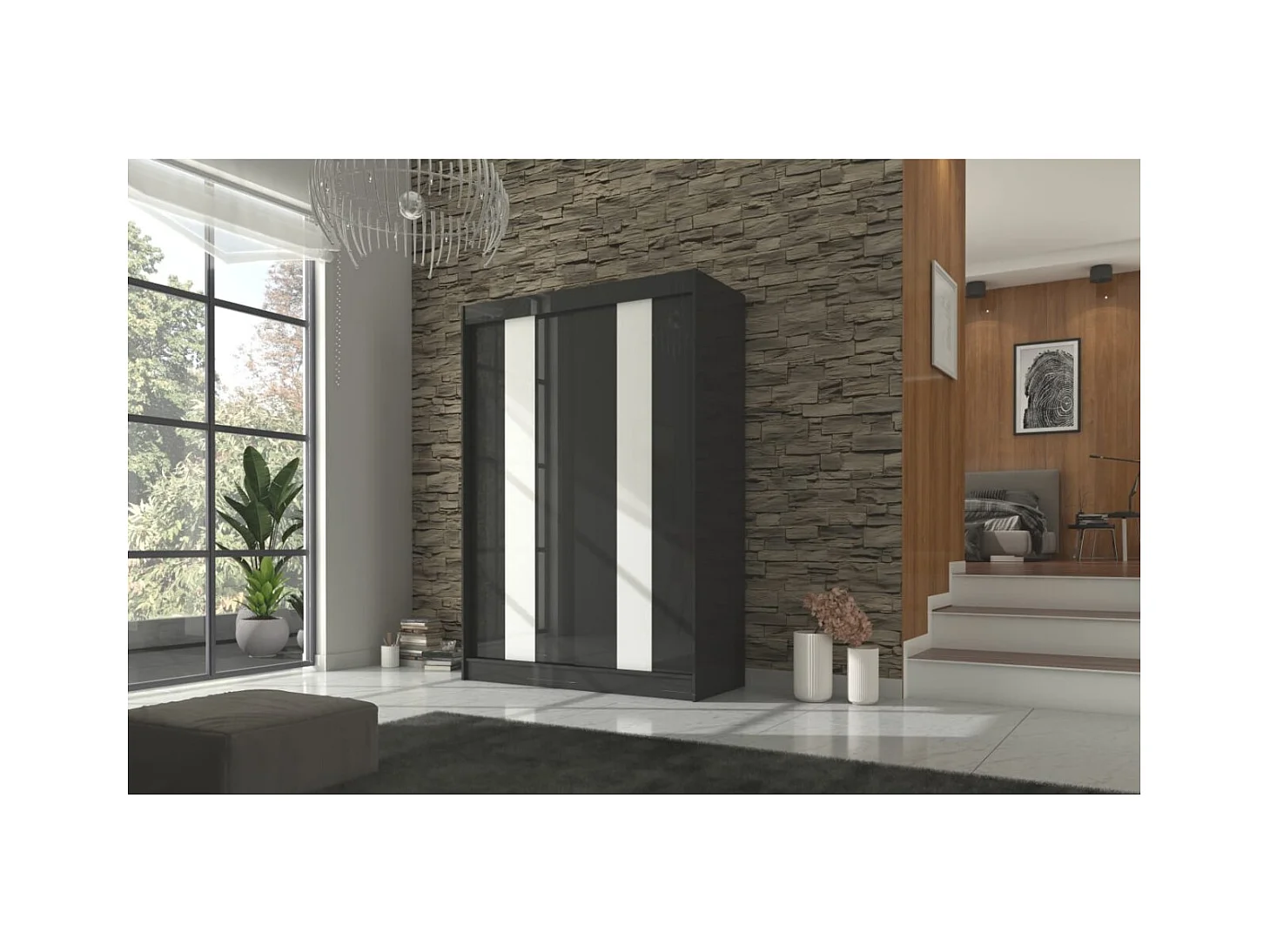 Armoire Karin (150cm)/Portes coulissantes/Noir&Blanc