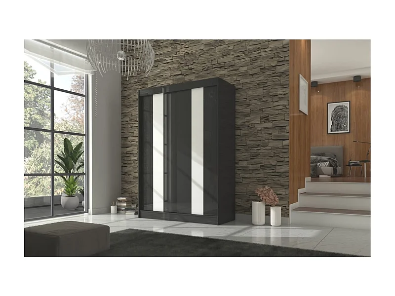 Kleiderschrank Karin (150cm)/Schiebetüren/Schwarz&Weiss