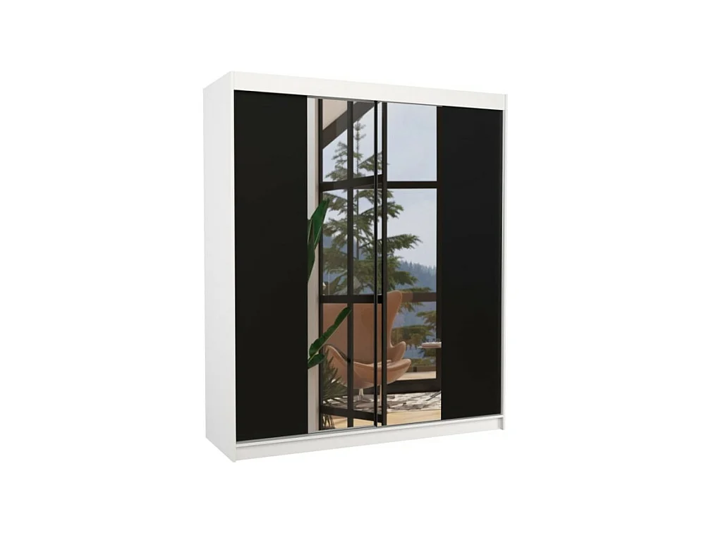 Armoire Blanca (180 cm)/Portes coulissantes Miroir/Blanc Noir
