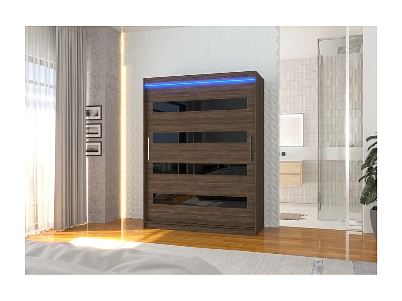 Armoire Martino (150 cm)/Portes coulissantes et LED/Marron Noir