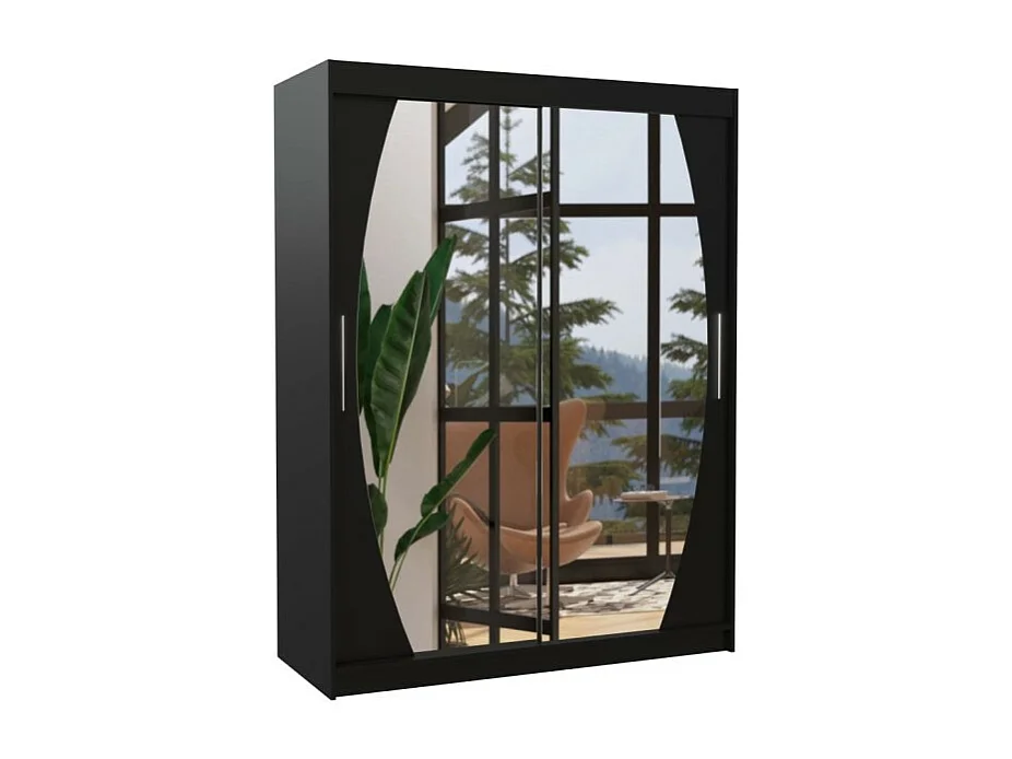 Armoire Alan (150 cm)/Portes coulissantes et miroir/Noir