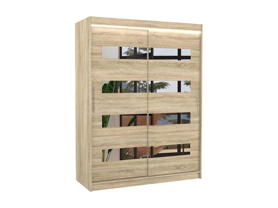 Kleiderschrank Baltex (150cm)/Schiebetüren/Spiegel&LED/Sonoma