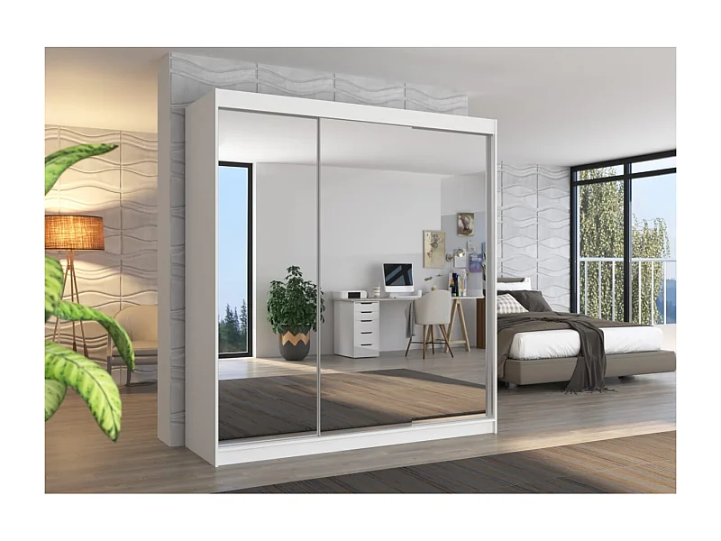 Armoire Augustin (200cm)/Portes coulissantes et miroir/Blanc